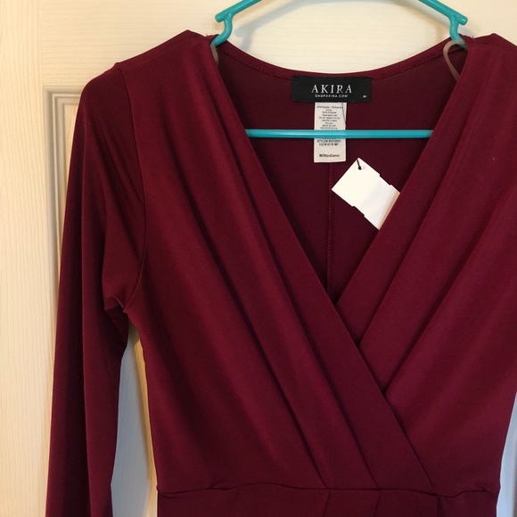 AKIRA burgundy long sleeve wrap dress - Picture 3 of 5